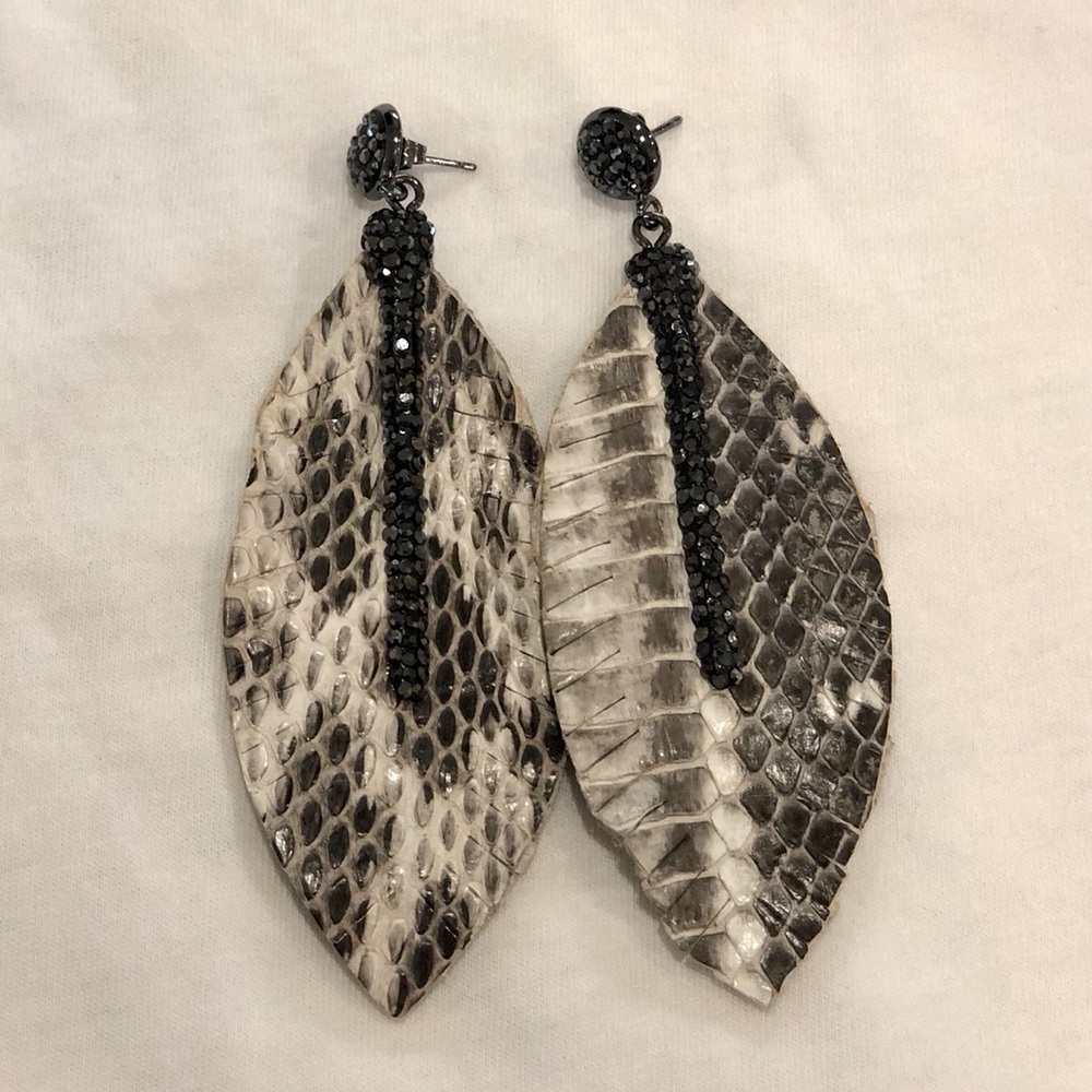 Snake Skin Stud Earrings with Diamond Crystal Pave